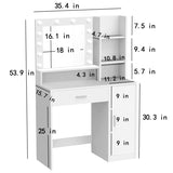 Vanity Desk with Mirror & Light, Large Drawer Three Level Storage Dresser, 3 Lighting Modes W2386P288809