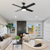 52" Integrated LED Light Matte Black Blade Ceiling Fan with Remote Control with 4 blades W1367P228998