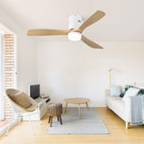 52 Inch Wooden Ceiling Fan With 18W Led Light 3 Solid Wood Blades Remote Control Reversible DC Motor W882P293457