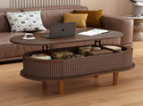 Fluted Lift Top Coffee Table with Hidden Compartment, Wooden Center Table, Modern Oval Lift Tabletop 32995757