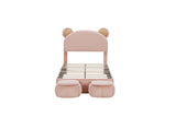 Twin Size Upholstered Platform Bed Frame with Cartoon Bear Ears Shaped Headboard for Kids Teens W3004P230681