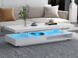 VIBE HAUS LED Coffee Table with Storage, Modern Center Table with 2 Drawers and Display Shelves, WF307038AAK