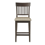 Dark Brown Finish Counter Height Chairs 2pc Set Vertical Slat-Back Design Lenin-like Fabric Padded B01151375