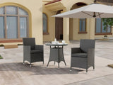 ZNTS 3 Piece Outdoor Dining Set All-Weather Wicker Patio Dining Table and Chairs with Cushions, Round 08591555