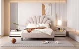 Full Size Upholstered Platform Bed with Flower Pattern Velvet Headboard, Beige 70479085