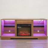 TV Stand Electric Fireplace TV Stand Glass Shelves, 3D Fireplace TV Stand LED Lights Wood W2275P257558