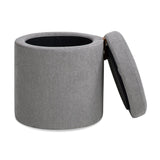 Brandy 14" Round Upholstered Storage Ottoman with Leather Accent, Uptown Gray B2719P269256