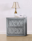 1pc Faux Marble Top Nightstand 2- Drawers Storage Gray Finish Button Tufted Faux Crystal Tufted B011P265730