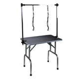 ZNTS NEW HIGH QUALITY FOLDING PET GROOMING TABLE STAINLESS LEGS AND ARMS BLACK RUBBER TOP STORAGE BASKET W112941596