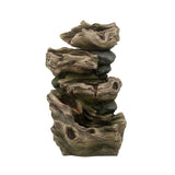 ZNTS 18.9x16.1x30.3" Decorative 5 Tier Wood Rock Inspired Water Fountain with Lights and Pump, Brown W2078P178881