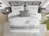 6 Piece Cotton Jacquard Oversized Comforter Set White/Grey Full B035128777