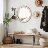 23.62 inches Round Wall Mirror for Bathroom Vanity, Wooden Farmhouse Circle Mirrors for Bedroom, W2295P246678