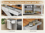 Gray Mobile Kitchen Island Cart with Drop-Leaf Design, Lockable Universal Wheels & Trash Storage 01488643