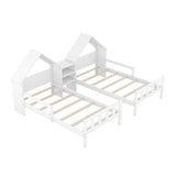 Double Twin Size Platform Bed with House-shaped Headboard and a Built-in Nightstand, White WF306928AAK