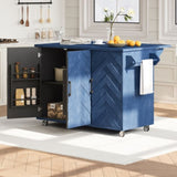 K&K 51.2"W 3D Wave Stripes Ash Veneer Island with Drop Leaf, Farmhouse N707P207915E