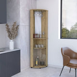 Chicago 75" H Mirrored Corner Bar Cabinet, With Glass Doors, Two Shelves and Stemware Macadamia B070P214553