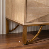 47.24" Light Wood 6-Drawer Dresser - Geometric Relief Chest of Drawers with Gold Metal Legs, Modern W3158P307447