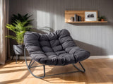 Oversized Rattan Papasan Chair, Outdoor Steel Wicker Rocking Seating with Thick Padded Cushion for 04284063