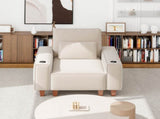 Beige Chenille Deep Seat Single Sofa Chair with Brushed Stainless Steel Cup Holder and Decorative 23792811