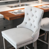 ZNTS Contemporary Velvet Upholstered Barstools with Button Tufted Decoration and Wooden Legs, and Chrome W1143P177584