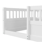 ZNTS Twin Floor Bed Frame with Fence, Wood Kids Floor Beds Frame for Bedroom Playroom,White W2593P164747