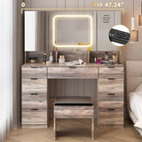 Large Vanity Table Set with 3 Opening Mirrors and LED Lights, Vanity Table with Full Storage Behind 95580572