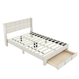 ZNTS Queen Size Upholstered Platform Bed with A Big Drawer, Beige 73394910