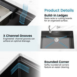 Stainless Steel Kitchen Sink, 33x19 Single Bowl, Undermount Handmade Sink in Brushed, with Cutting T3177P296193