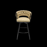 28" Technical Leather Woven Bar Stool Set of 2,Black legs Barstools No Adjustable Kitchen Island 74342489