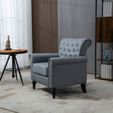 ZNTS Mid-Century Modern Accent, Linen Armchair w/Tufted Back/Wood Legs, Upholstered Lounge Arm W133354606