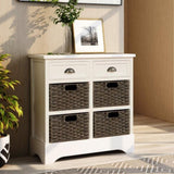 Rustic Storage Cabinet with Two Drawers and Four Classic Rattan Basket for Dining Room/Living Room 05936354