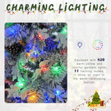4FT Pre-Lit Spruce Snow Flocked Christmas Tree with Pine Cones, Artificial Xmas Tree with 170 Branch N704P198466A