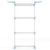 Blue 4-Tier Foldable Clothes Drying Rack with Wheels, Heavy Duty Metal Laundry Hanger Stand for 04800812