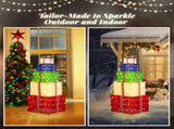 6FT Lighted Gift Box Tower, Pre-lit Pull Up Present Boxes with 200 LED Warm White Lights and Ropes 57172027