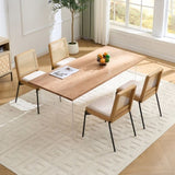 Mid-Century Dining Chairs Set of 2, Accent Linen Fabric Side Chairs with Rattan Backrest Metal Legs W3244P296486