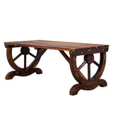 2-Person Rustic Garden Bench, Outdoor Wagon Wheel Porch Bench for Backyard Patio Garden, Brown 68112040