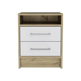White and Light Oak 2-Drawer 1-Shelf Rectangle Nightstand B06280358