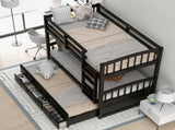 Twin over Twin Wood Bunk Bed with Trundle and Drawers, Espresso 34668938