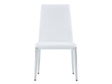Modern White PU Dining Chairs Set of 4 - Diamond Quilted High Back Design with Silver Chrome Metal W2920P269762