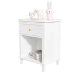 26.77''H Wooden Nightstand with One Drawer One Shelf for Kids, Adults, White 33261202