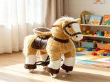 Light Brown Plush Walking Horse Ride-On Toy Sturdy Wheeled Kids Riding Chair for 3-8 Years Old 33041816