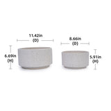 Handmade Ceramic Planter Set of 2, 11" & 8" Diameter, White with Vertical Ridges, for Aquatic Plants W3273P322550