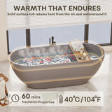 63" Luxury Engineered Solid Surface Bathtub, Stone Resin Freestanding Soaking Bathtub with Overflow W1573132651