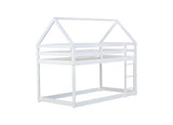 Twin over Twin Rubber Wood Floor Bunk Bed, with ladder,Guardrails,House-Shaped-Bunk Bed,White W504P206864