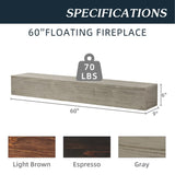60" Rustic Wood Fireplace Mantel,Wall-Mounted & Floating Shelf for Home Decor W1390138522