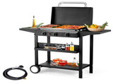 3-Burner Flat Top Gas Griddle Cooking Station with Ceramic Coated Cast Iron Pan, 73140334