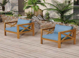 Outdoor Acacia Wood Club Wooden Armchair with Cushions , Conversation Set,Teak Finish,Blue N770P264304T