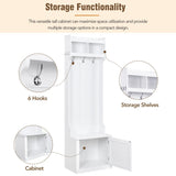 ON-TREND Minimalist Slim Hall Tree Cabinet & 6 Hanging Hooks, Multi-functional Storage Bench 03416397