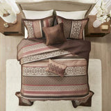 5 Piece Jacquard Quilt Set with Throw Pillows Red King/Cal King B03597548