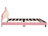 Full Size Lovely Crown Fantasy PU Leather Princess Bed with Tufted Headboard, PinkCream N733P198762H
